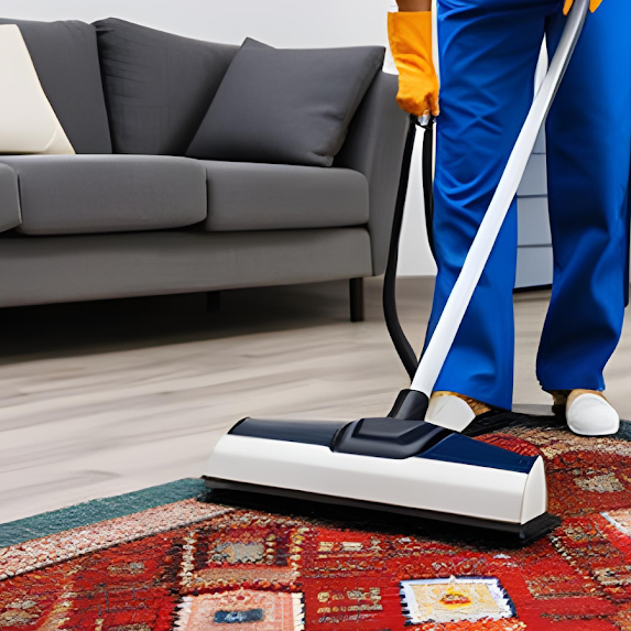 Carpet cleaning team in action