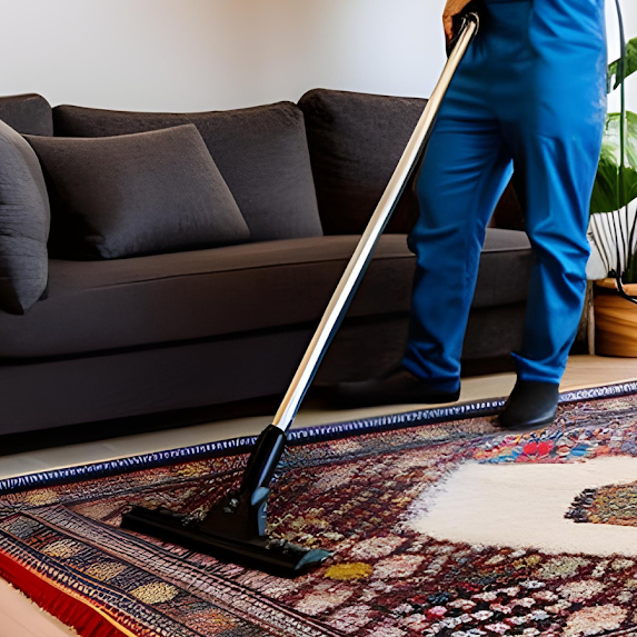 Carpet cleaning team in action